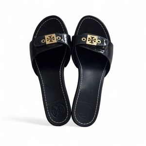 Tory Burch Black Patent Slide Sandals